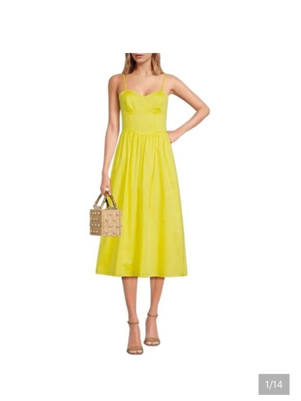 French Connection Yellow Spaghetti Strap Corset Midi Dress